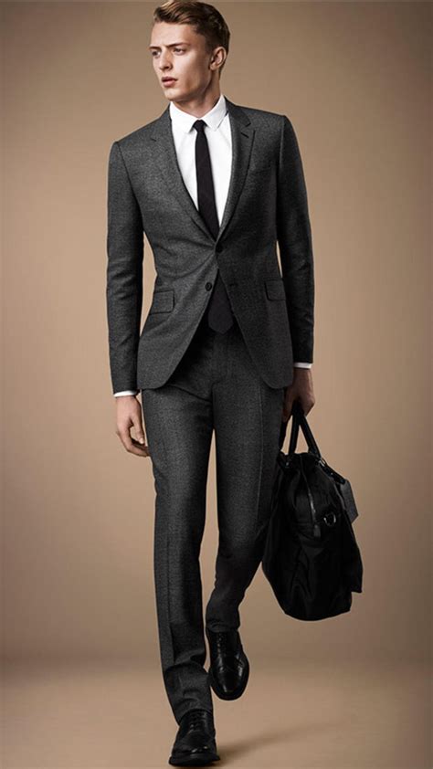 burberry men's suit 42r black 2-piece modern 52|Men's Slim Fit Suits .